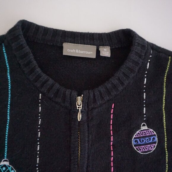 Vintage Craft & Barrow Black Knit Embroidered Beaded Ornaments Holiday Sweater M - Picture 11 of 11